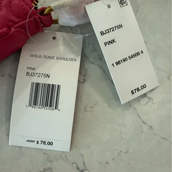 NWT Betsey Johnson hot Pink Skull Embossed Women's Bag with skeleton key - Picture 2 of 5